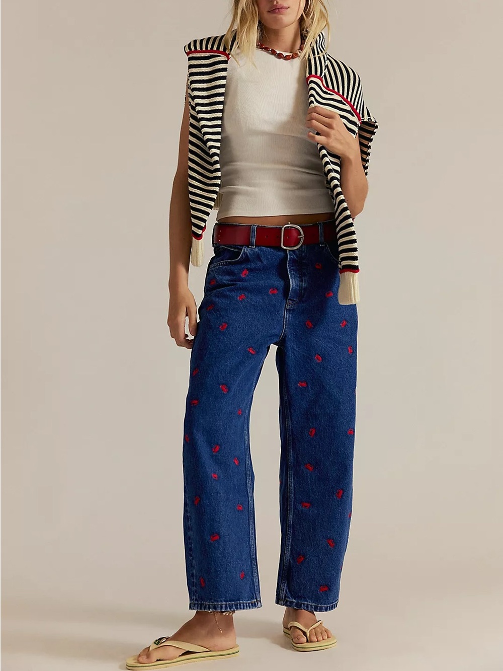 Free People We the Free Deep Trance Crab Embroidered Boyfriend Jeans Size 27